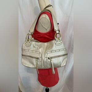 NEW Kenneth Cole Reaction Gold Pebbled Leather Studded Satchel ShoulderBag Purse
